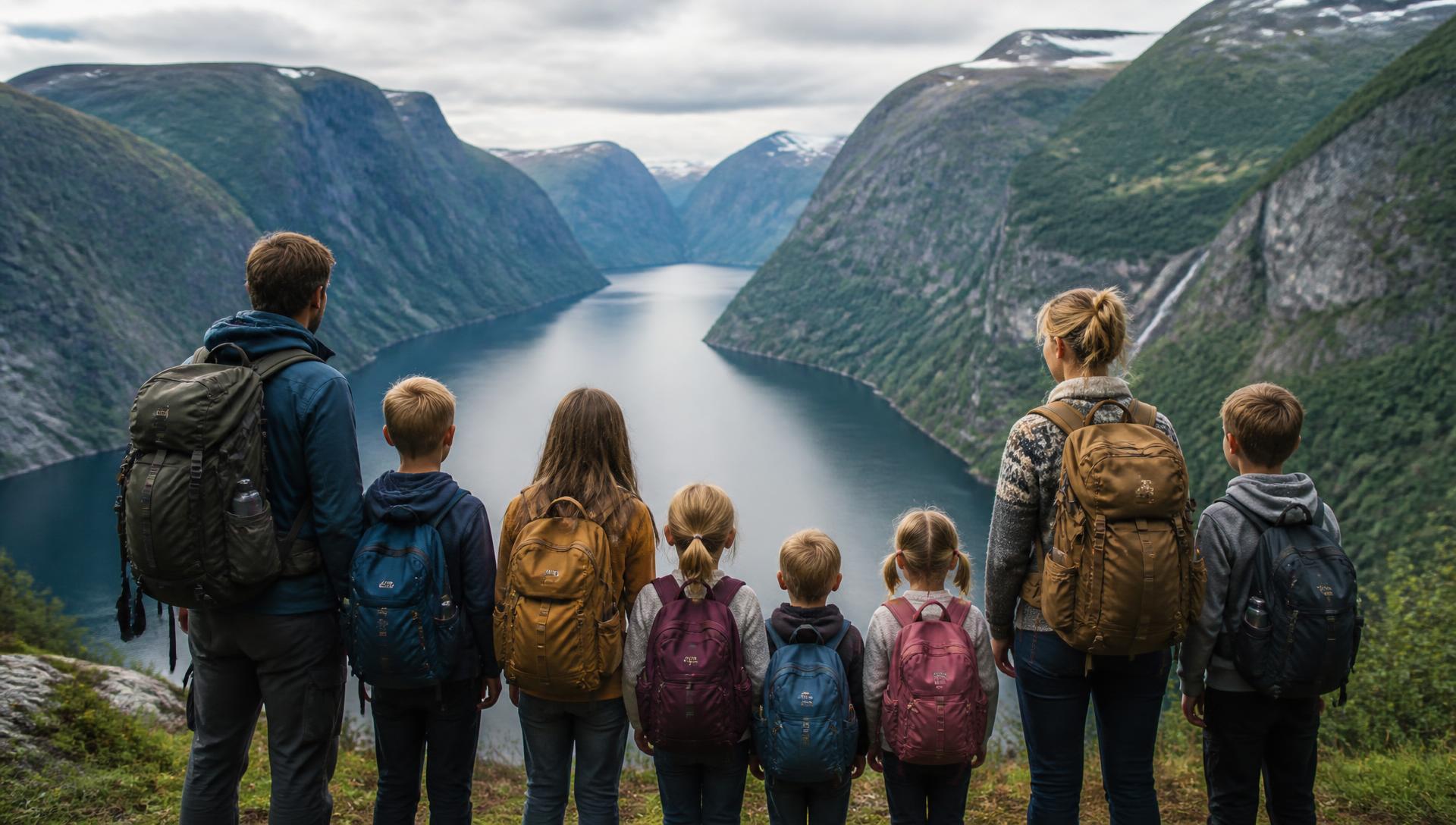 Our family of eight overlooking a Norwegian fjord